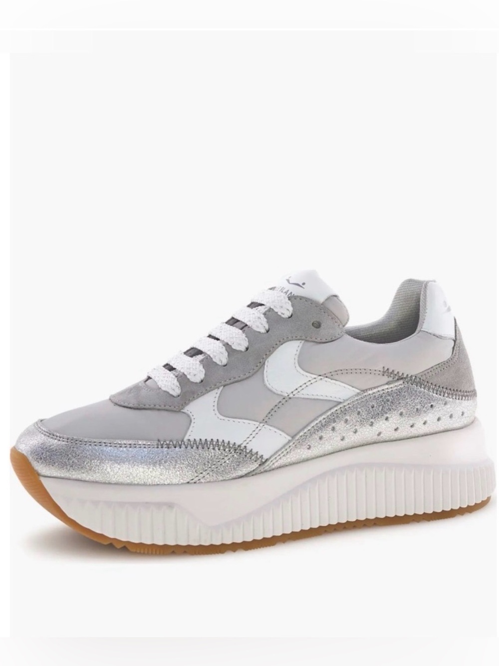 NWT VOILE BLANCHE Lana Fresh Metallic Sneaker in Silver Grey - Picture 2 of 14